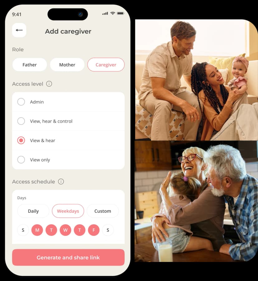 Multiple caregivers with shared access to Cradlewise app