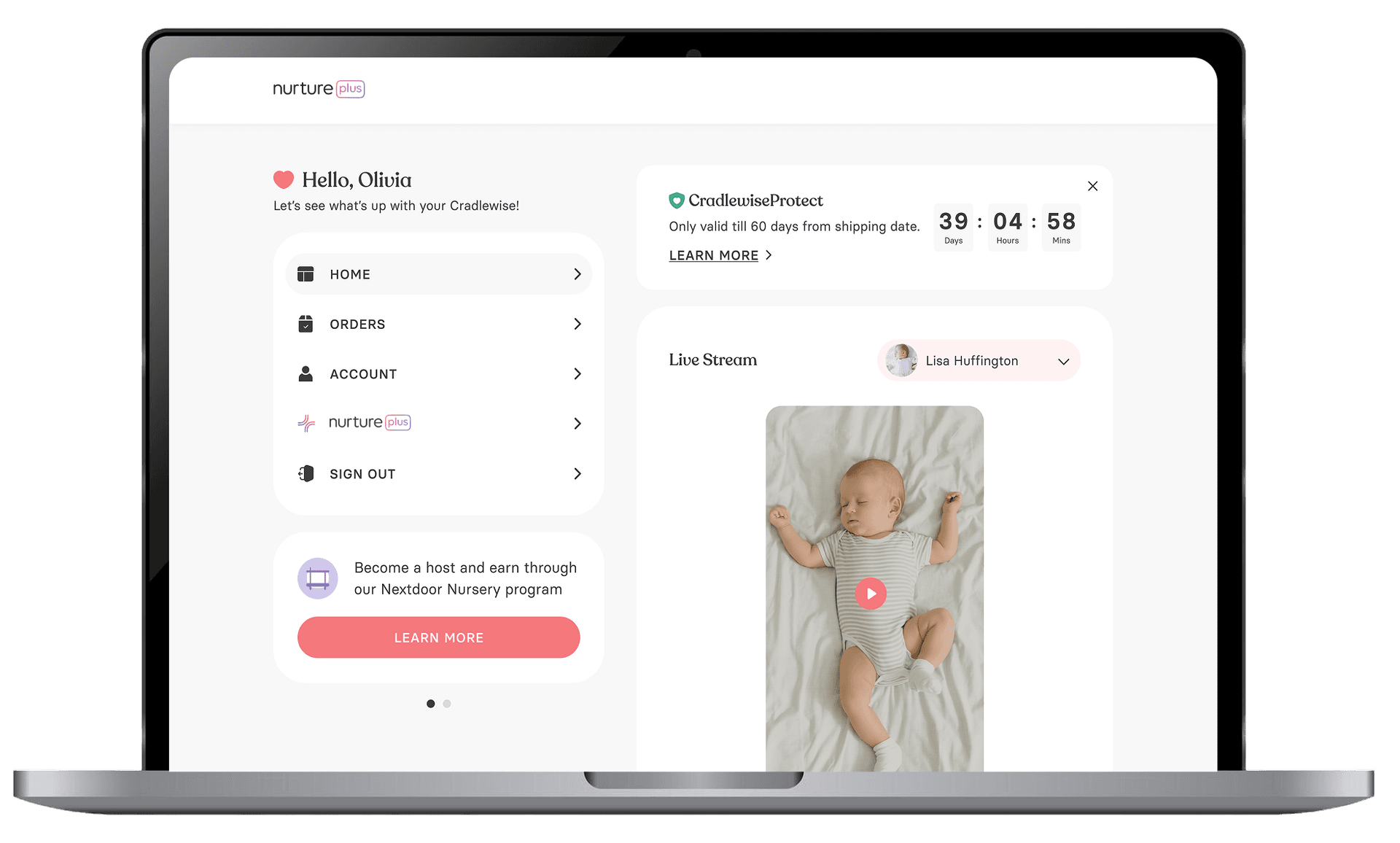 Cradlewise web portal showing live baby view